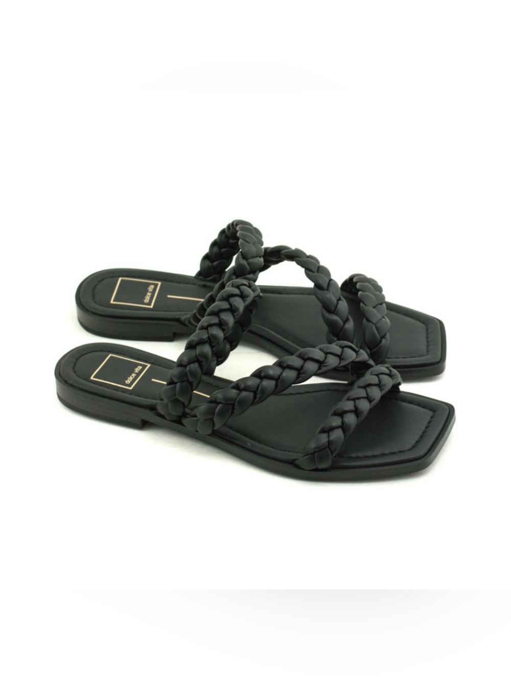 NIB Dolce Vita Black Braided Triple-Strap Slide Sandals